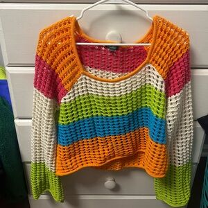 Wild Fable Multi Colored Knitted Long Sleeve Crop Top Size Medium